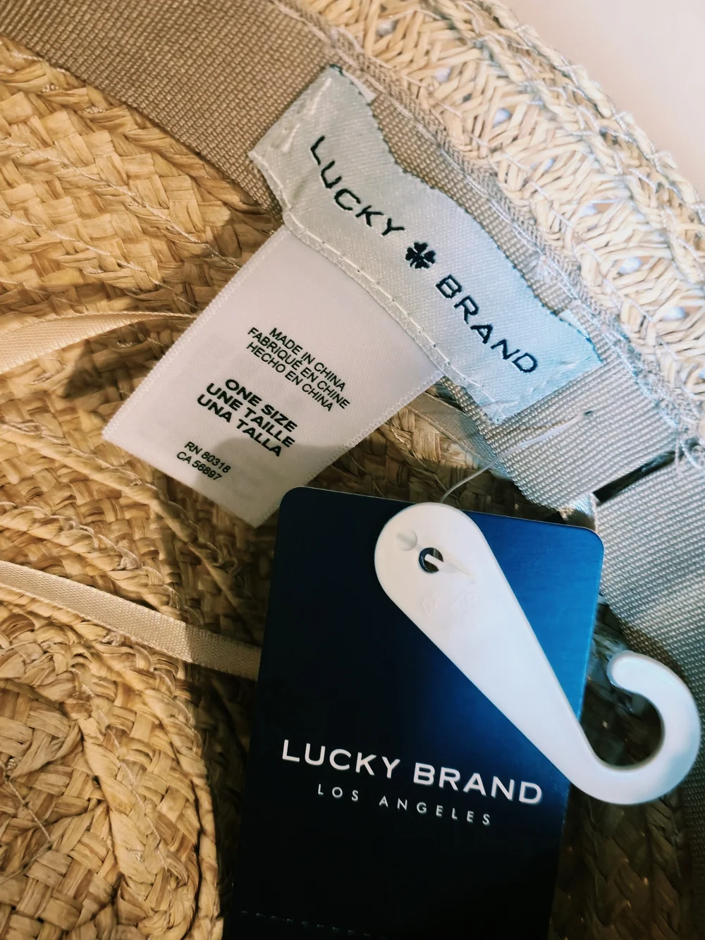 Lucky Brand Natural Raffia Straw Hat with Navy Hang Tag
